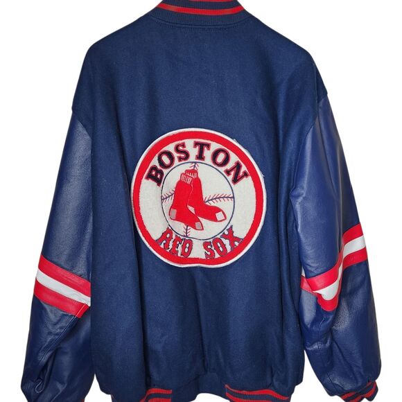 Boston Red Sox Varsity Jacket Leather Wool Embroidered Spellout Logo Mens 2XL - Picture 2 of 14